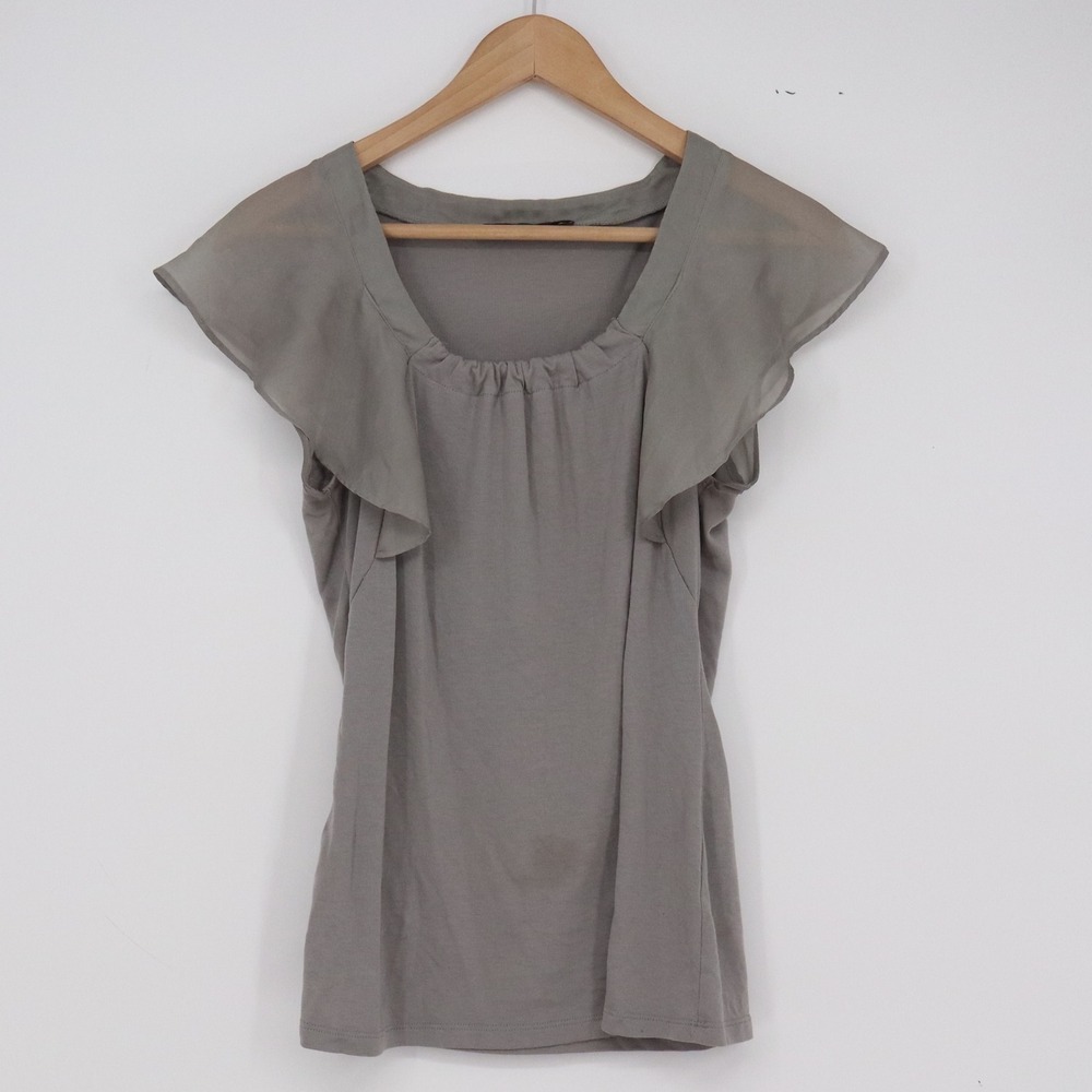 The Limited Top Womens M Flutter Sleeve Scoop Neck Grey Ruffle Good
